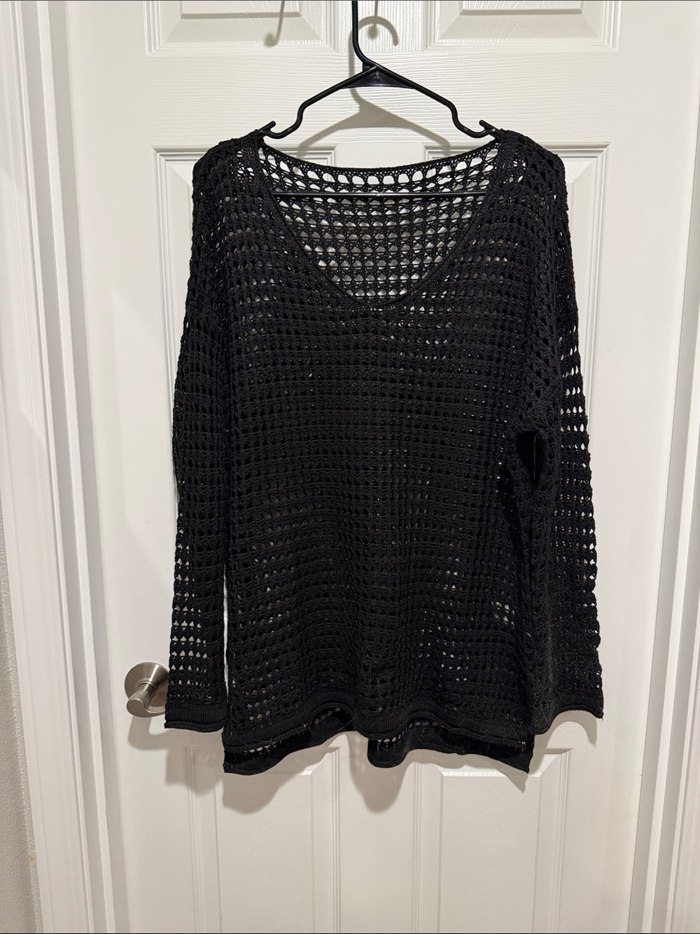 Black Open-Knit V-Neck Top or Swim cover up